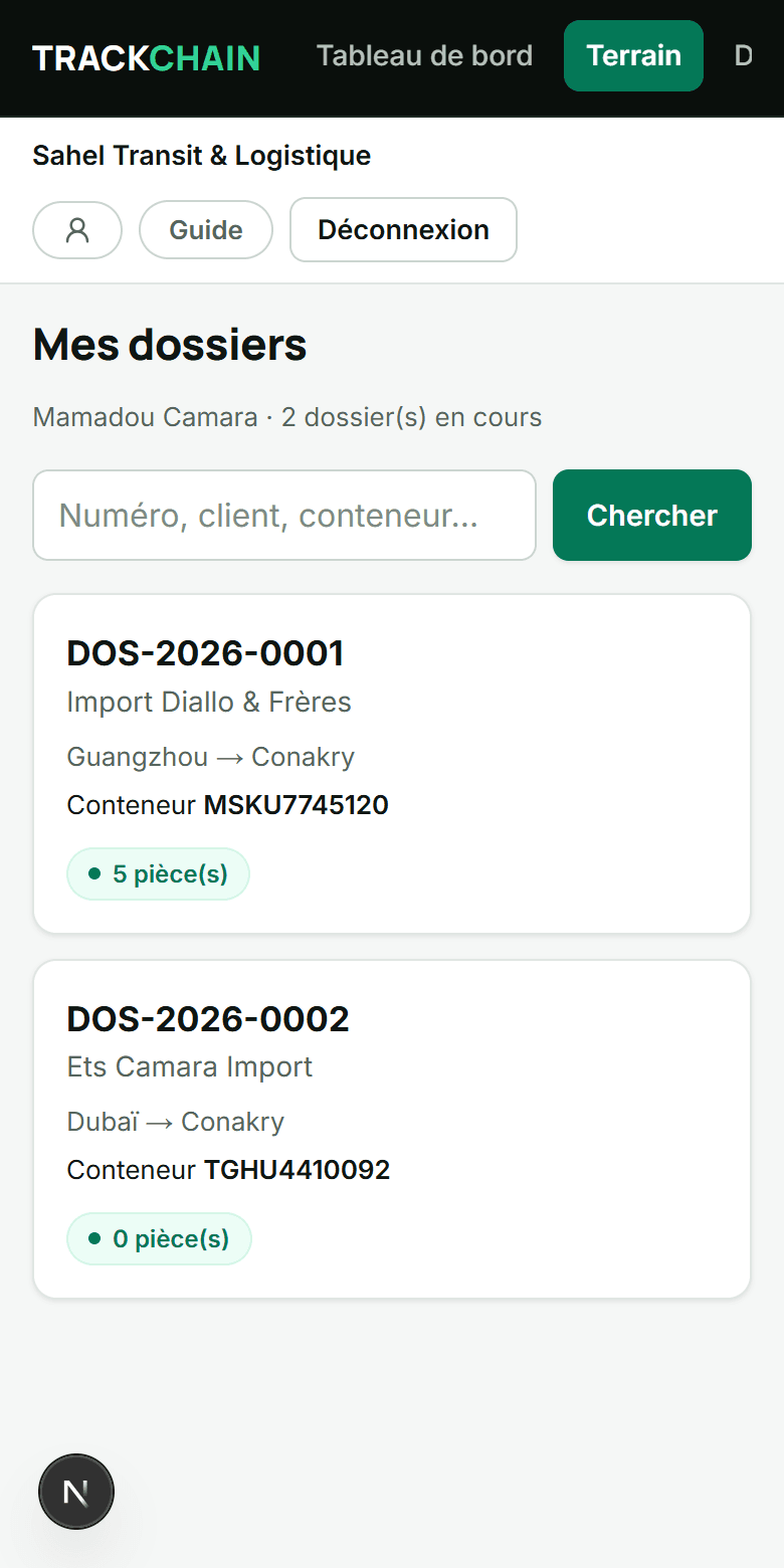 L'écran terrain sur un téléphone : scan d'un colis et signature