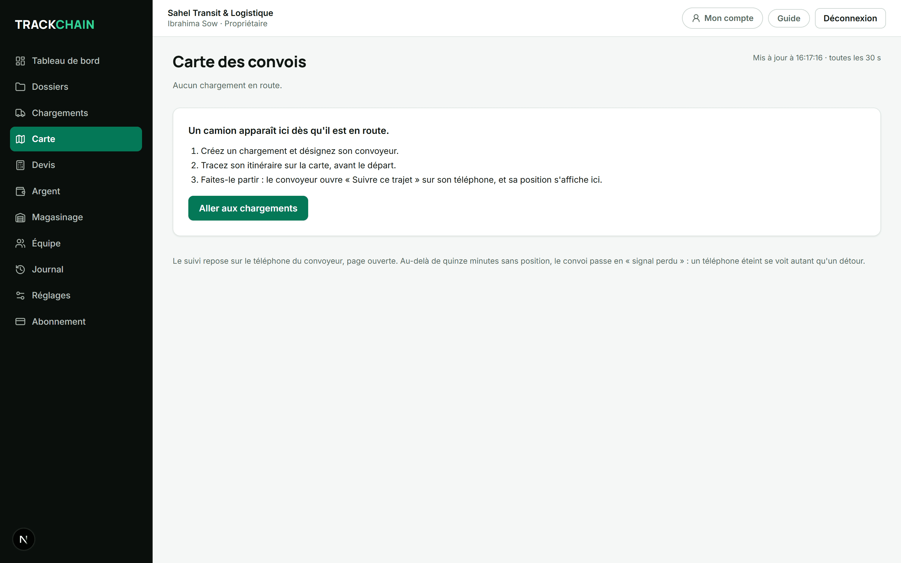 La carte des convois en route